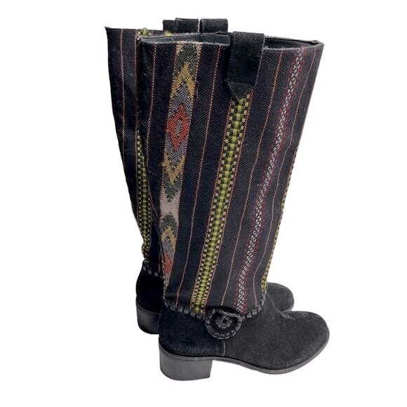 Jack Rogers Women's Aztec Boots Black Suede Leather and Fabric Sz 7 - Picture 2 of 8